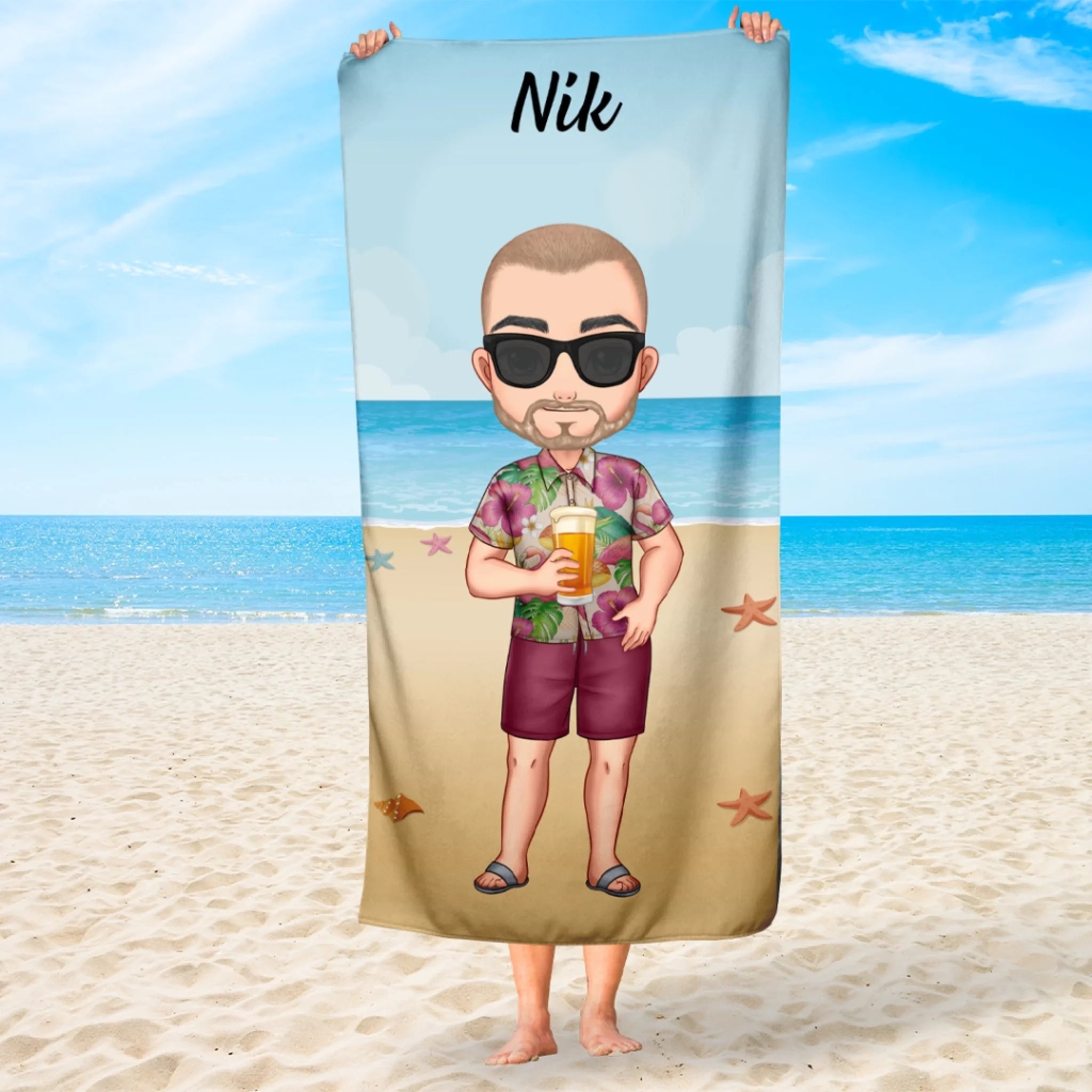 Brisača za plažo po meri s chibi fantom - na plaži2