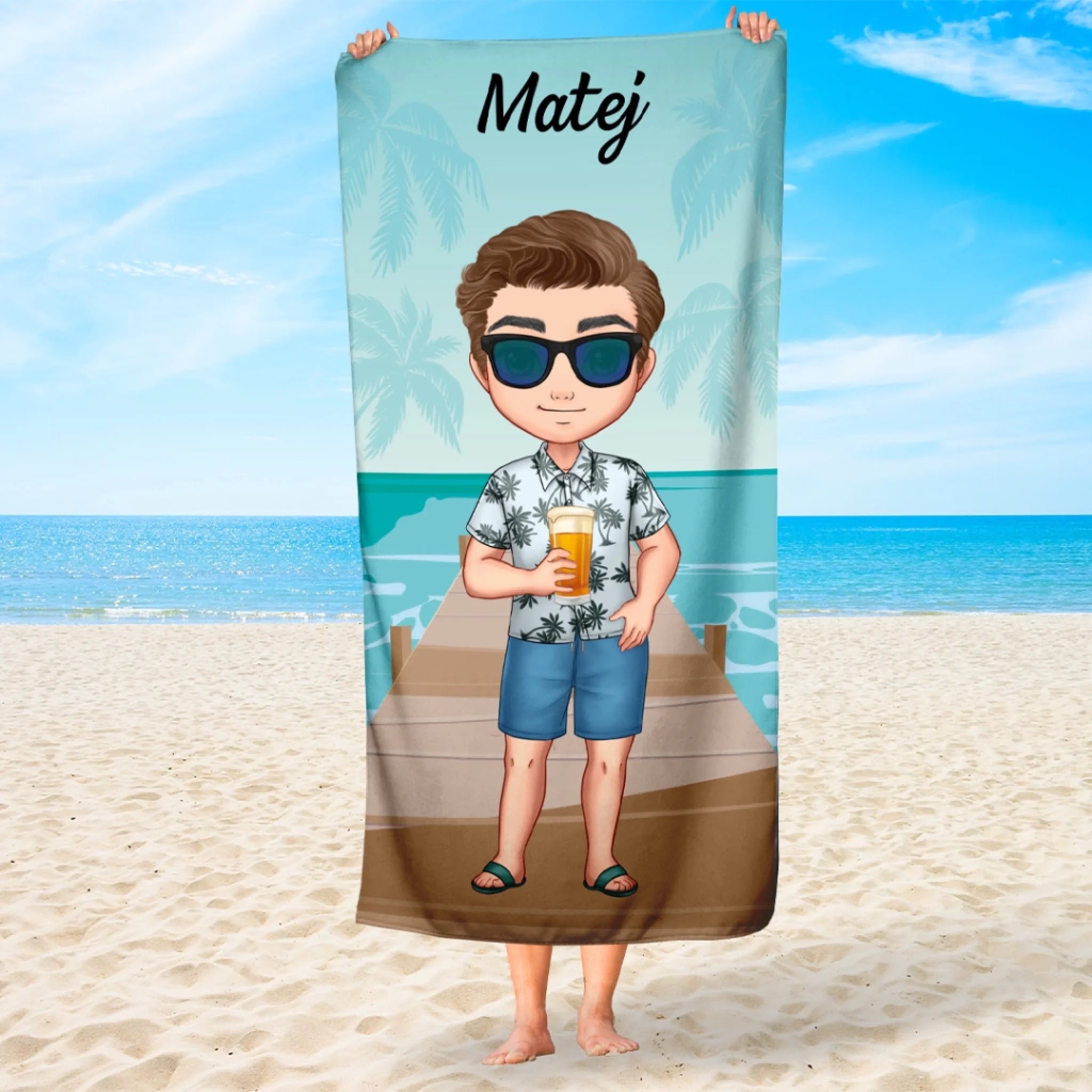 Brisača za plažo po meri s chibi fantom - na plaži3